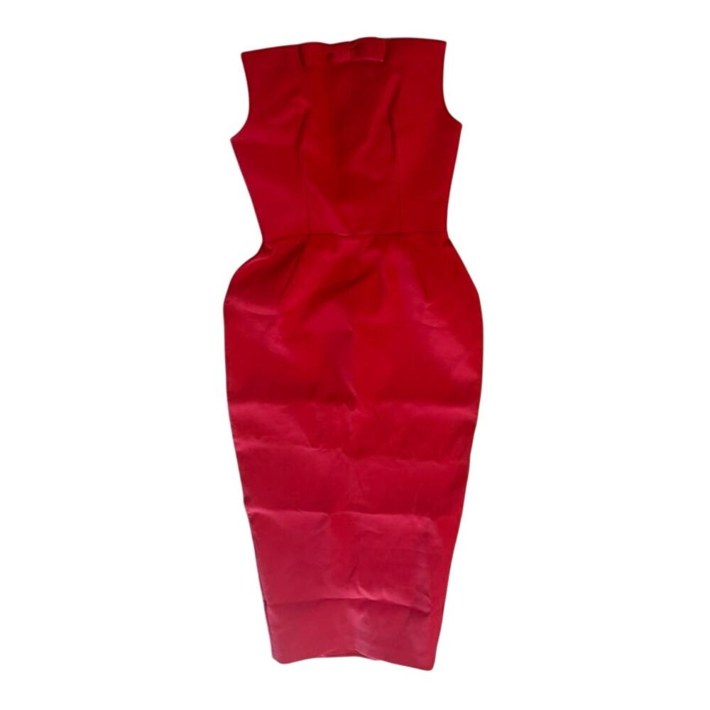 Helsa The S Curve Dress With Bow in Lipstick Red, Size XS - Picture 4 of 9